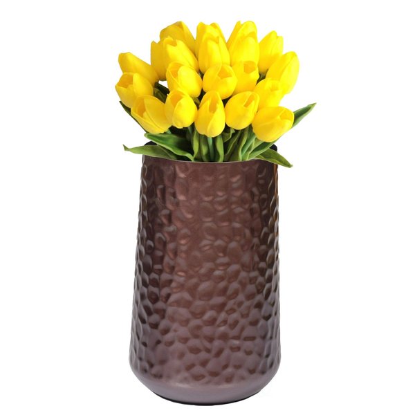 Uniquewise Brown Rustic Iron Flower Plant Centerpiece Hammered Vase 10.75 Inch QI004128.L